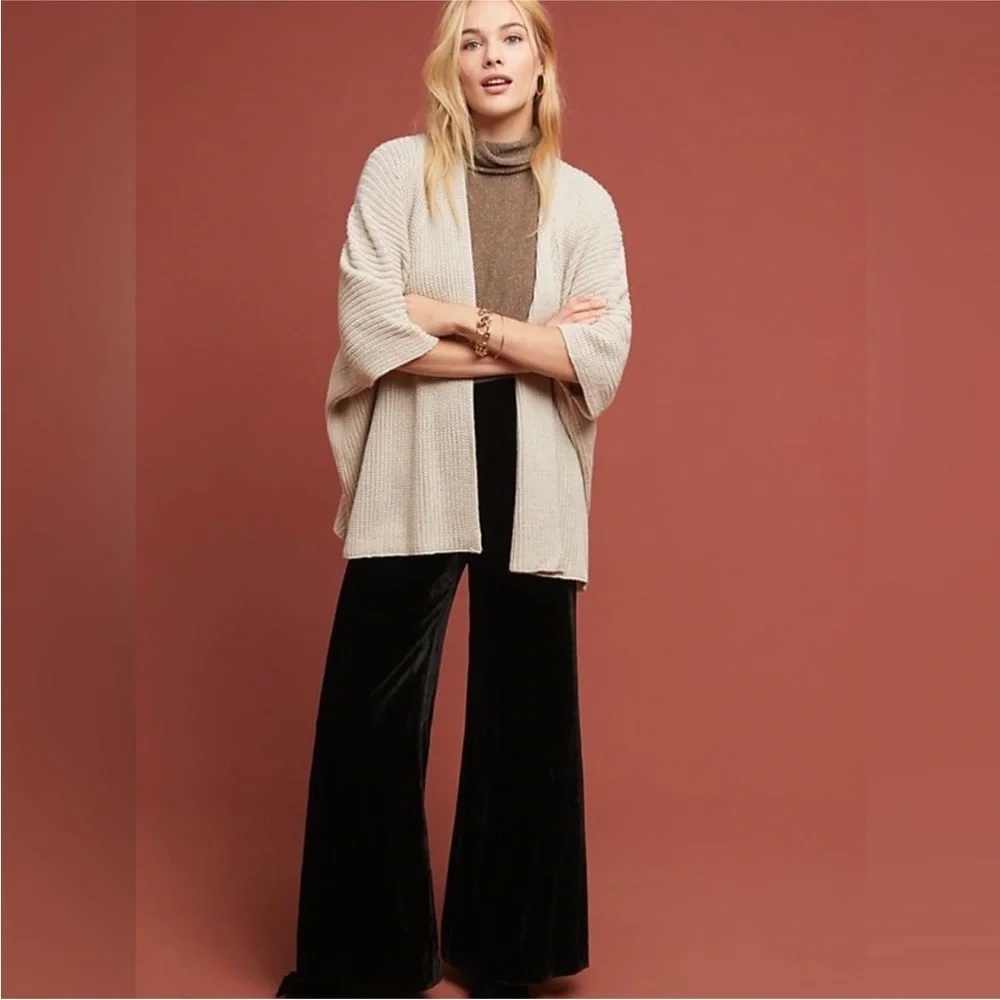 ANTHROPOLOGIE cream open weave loose kimono cardigan with wide sleeves one size